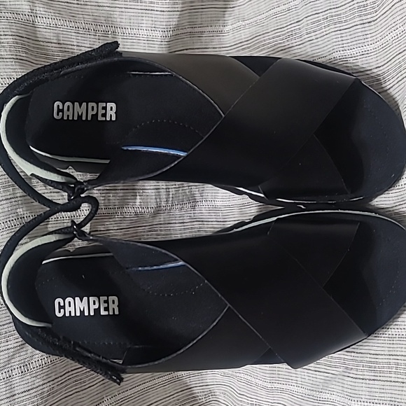 Camper New Oruga Slingback Black Strap Open-Toe Leather Sandals Sz 39 (US 8.5) - Picture 2 of 14